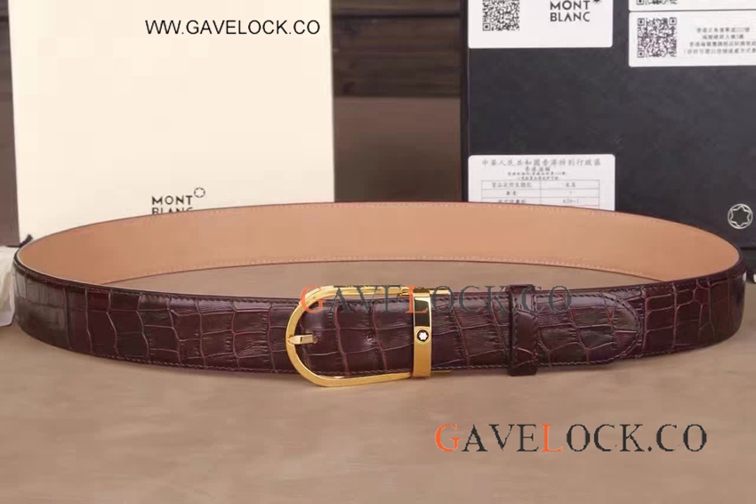 Mont Blanc Belt Replica Brown Leather Belt With Horseshoe Buckle